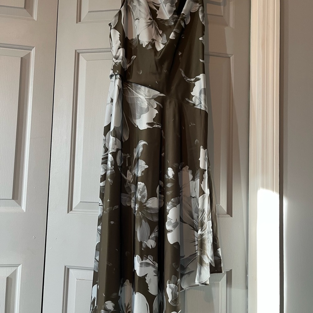 Donna Karan Asymmetrical Dress in Olive and White